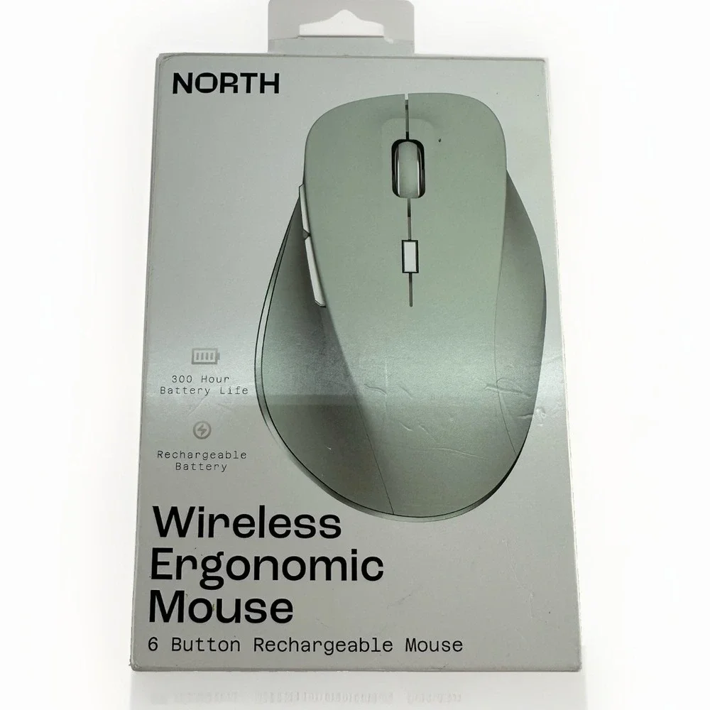 NORTH Wireless Ergonomic Mouse 6 Button Rechargeable 2.4GHz Bluetooth Mint
